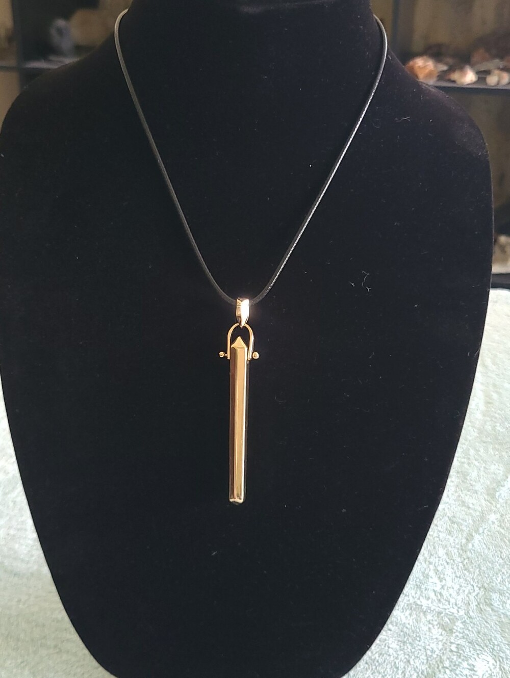 Stella & Dot Gold Long Bar Pendant Necklace on Black Cord